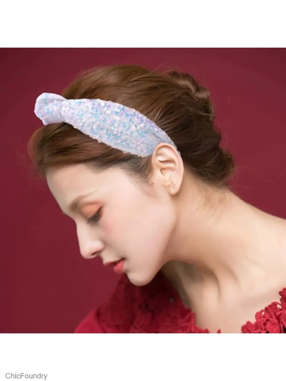 Sequin Headbands for Girls 4 Pack Stretchy Knotted Glitter Hair Bows